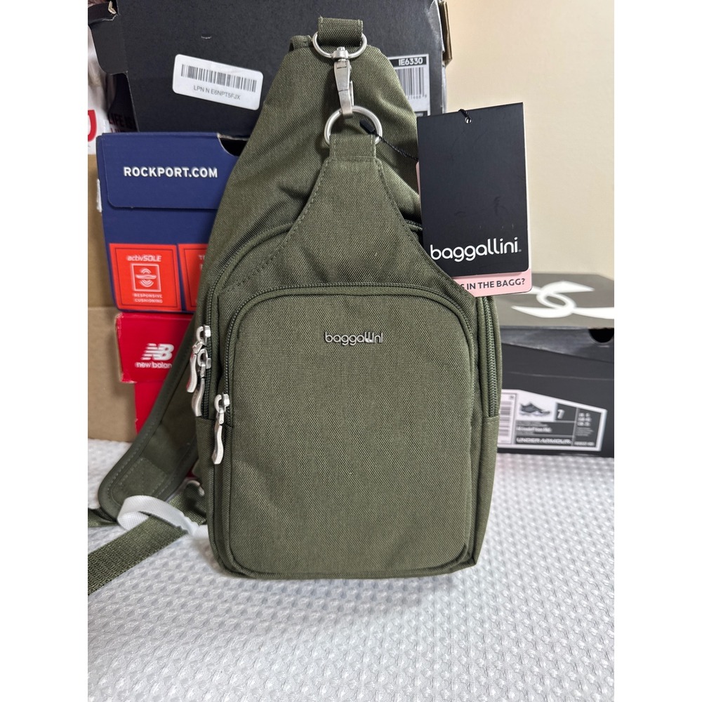 Baggallini Central Park Sling Backpack Olive Green Canvas NWT
